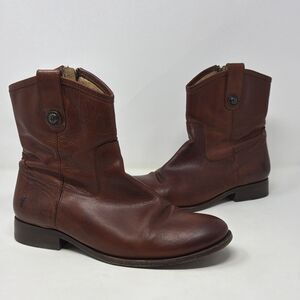 Frye Women’s Brown Leather Side Zip Riding Boots 8.5B Mid Calf Style 77897